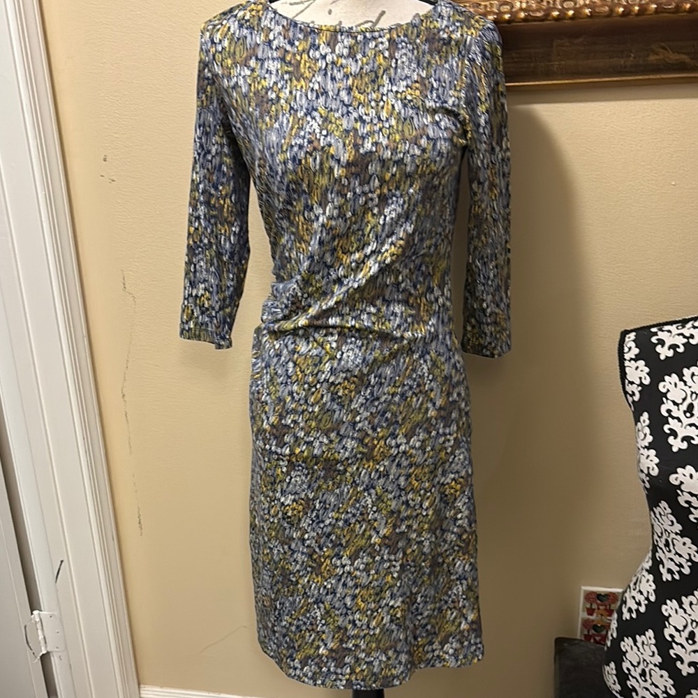 J. McLaughlin Stretch Ruch side 3/4 sleeve modest  Midi Dress